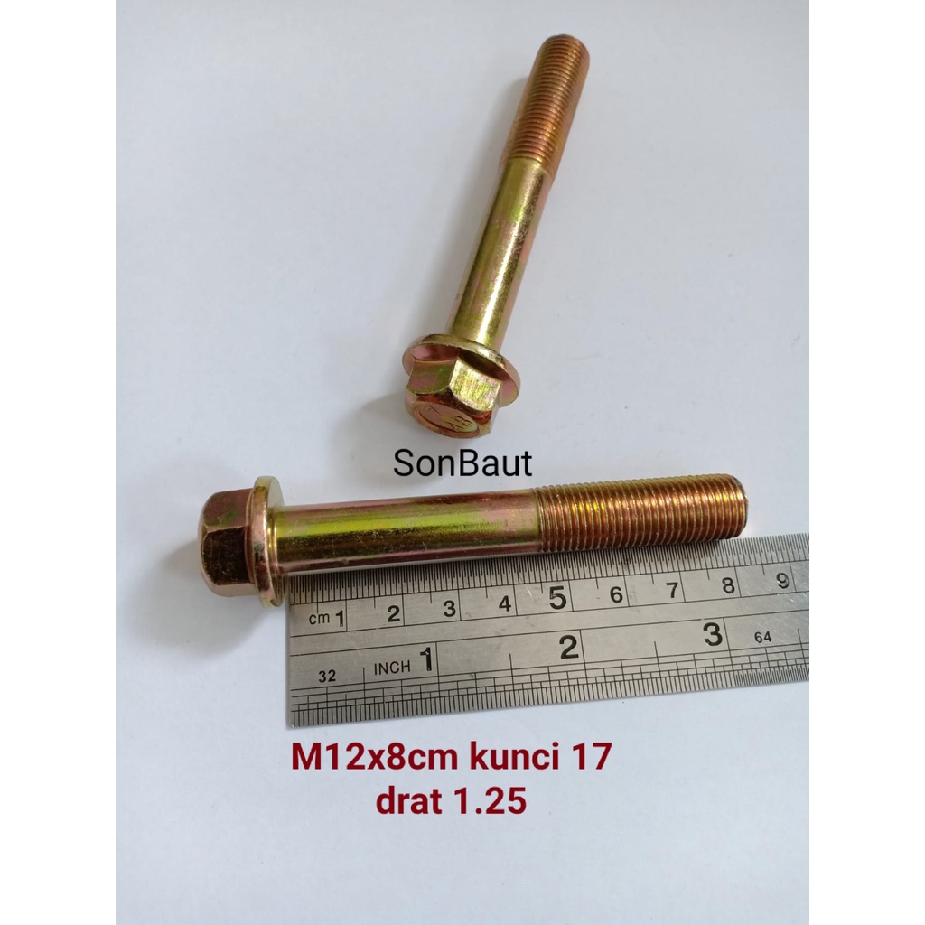 Baut Topi 17 8cm kunci 17 Flange bolt M12x80 12x80 drat halus 1.25