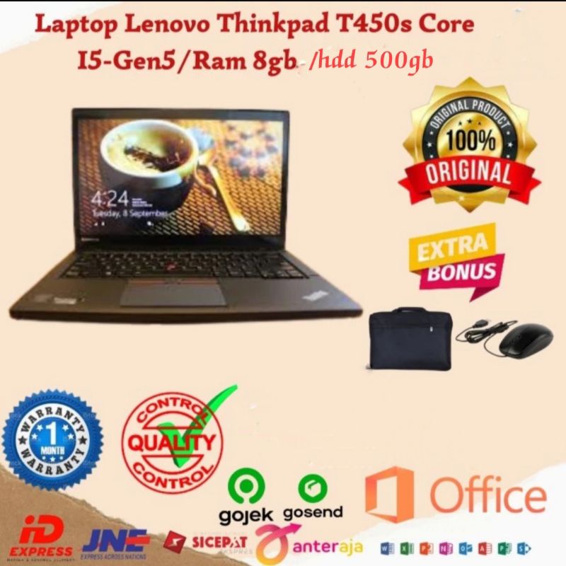 Laptop Lenovo Thinkpad T450s Core i5 gen5//win10 Free Tas & Mouse