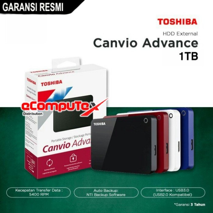 HDD EXTERNAL TOSHIBA CANVIO ADVANCE 1TB / 1 TB HARDDISK 3.0 V10 GARANSI RESMI