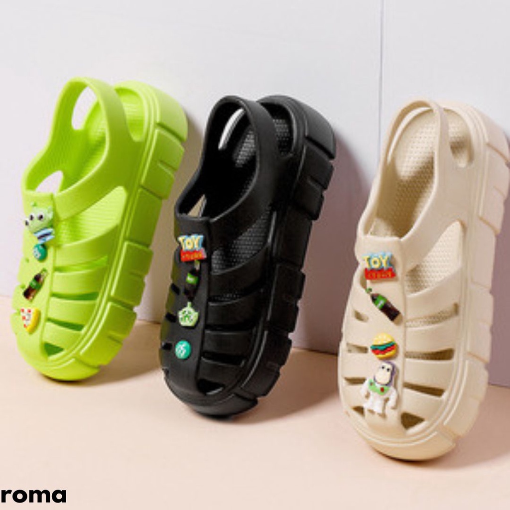 SANDAL WANITA MODEL STRAPPY WARNA KEREN SEMUA MOTIF PIZZA DAN KAWAN&quot; BAHAN RUBBER IMPORT ROMA