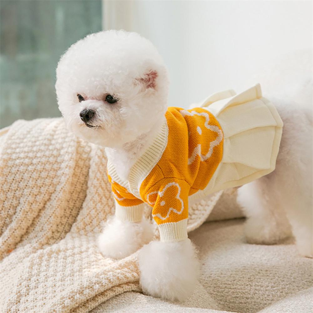 TIMEKEY Puppy Hand-painted Flowers Couples Sweater Autumn and Winter Warm Teddy Dog Knitted Clothes XS-XL T5U7
