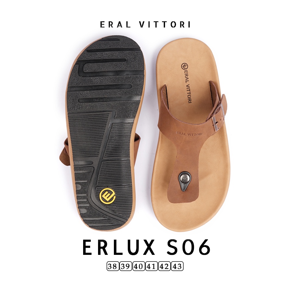 Eral Vittori - Erlux S06 Sandal Pria Kulit Santai Harian Tan