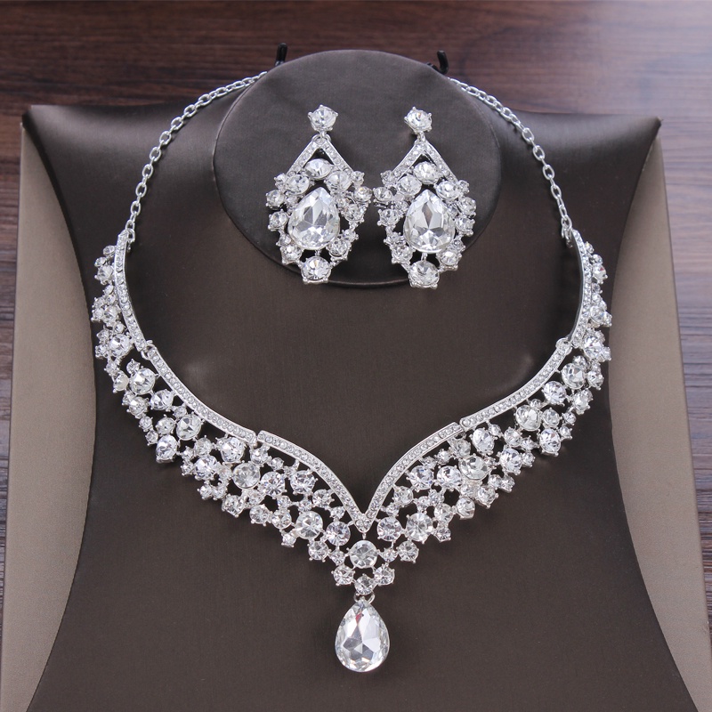 Set Kalung Tiara Mahkota Kristal Wanita Untuk Pernikahan