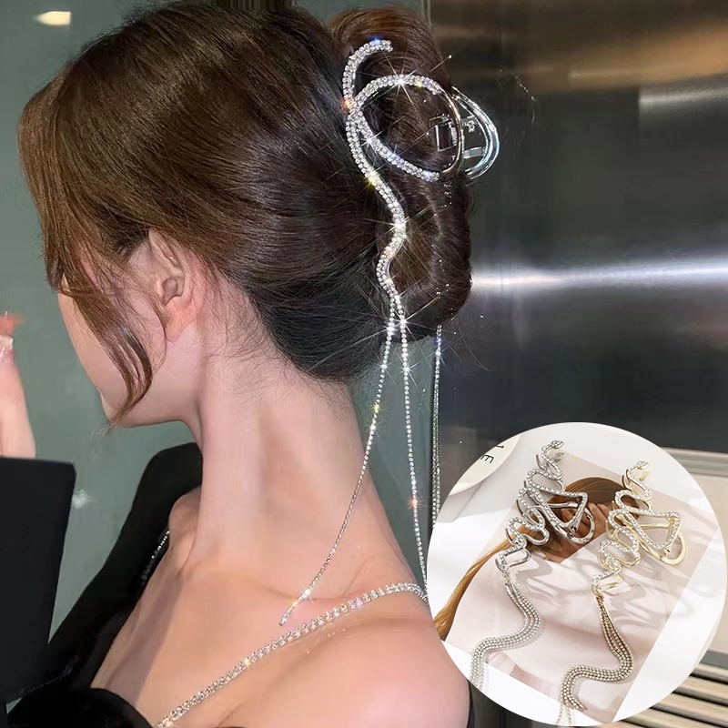 Jepit Rambut Model Gelombang Besar Aksen Kristal Berlian Imitasi Bahan Alloy Gaya Korea Untuk Wanita