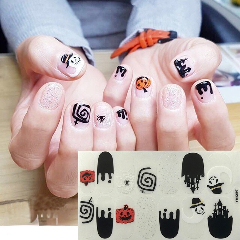 Stiker Kuku Warna Hitam Motif Halloween Untuk Dekorasi Manicure