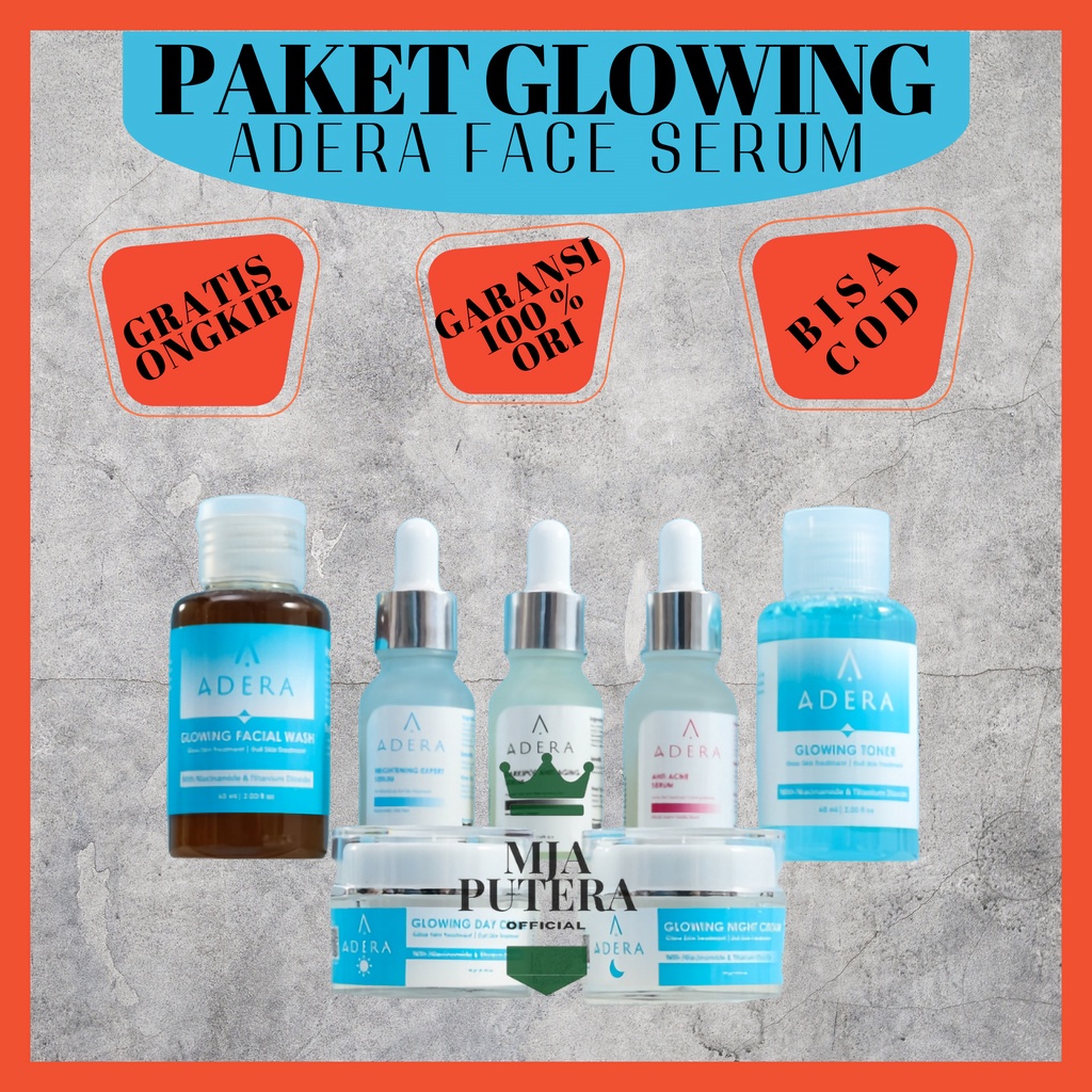 Paket Skincare Glowing Adera Face Serum Facial Wash Toner Day Night Cream Original 100%