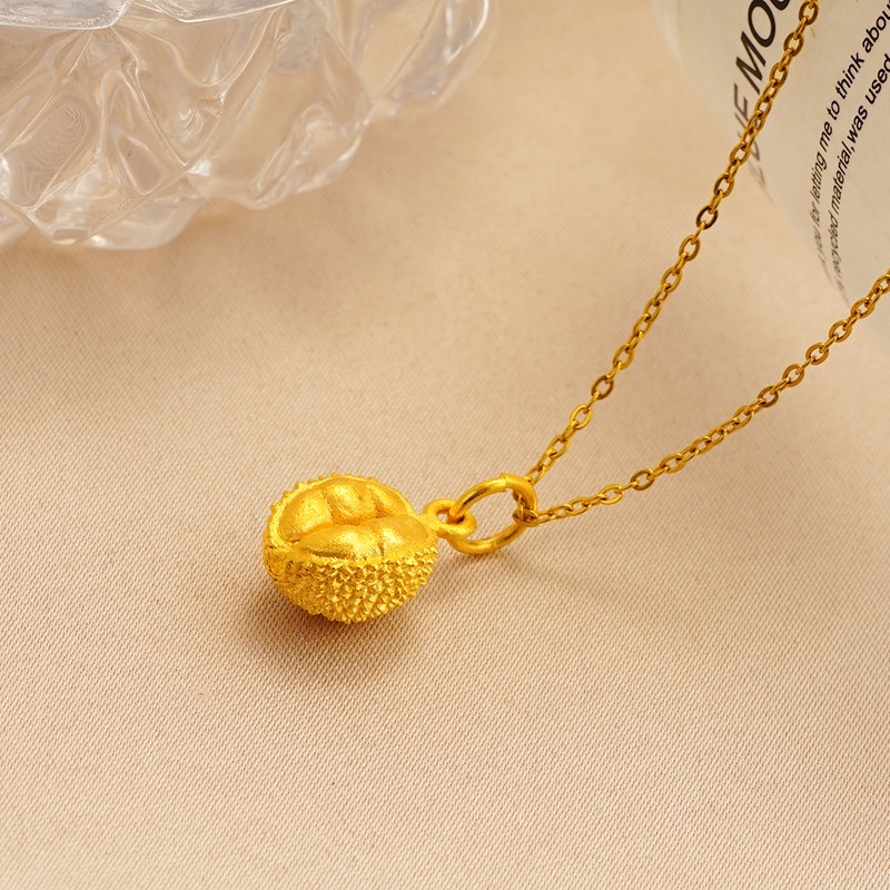 Goldkingdom Perhiasan Fashion 24K Bangkok Aksesoris Ready Stock Lapis Emas Asli Kadar 375 Durian Lupa Kalung Desain Durian Liontin Minimalis Kekayaan Kalung