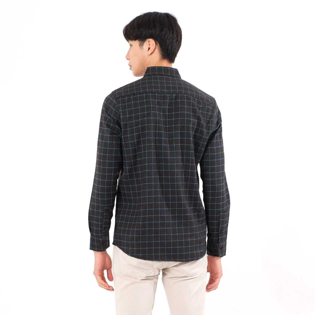 SANVANINA Kemeja Flanel Panjang Pria Distro Slim Fit Hitam Kotak Kotak | Flannel Checked Black Tosca - E-8007