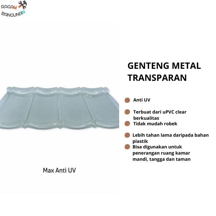 Genteng Metal Transparan 1x4 Ketebalan 0.8 mm Ukuran 40x80 cm