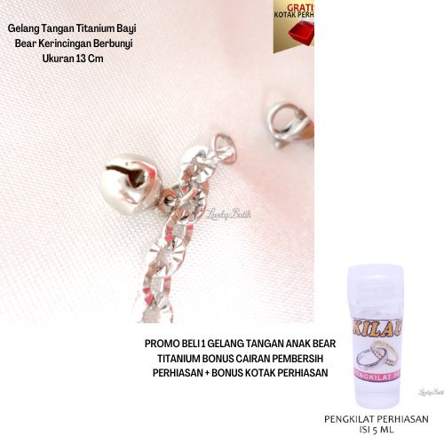 Promo Gratis Cairan Pembersih Perhiasan + Bonus Kotak Perhiasan Gelang Tangan Bayi Perempuan Laki Laki Titanium Gelang Kerincing Berbunyi Baby Bear Bonus Tempat Perhiasan - Lovelybutik