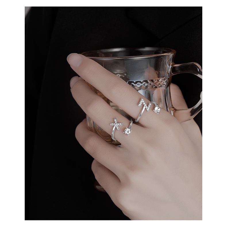 Cincin Adjustable Motif Tulisan Warna Silver Untuk Wanita