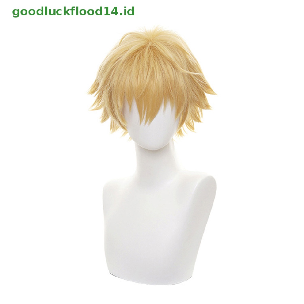 Wig Rambut Pendek Pria Model Rantai Denji Warna Emas Untuk Kostum Cosplay Halloween