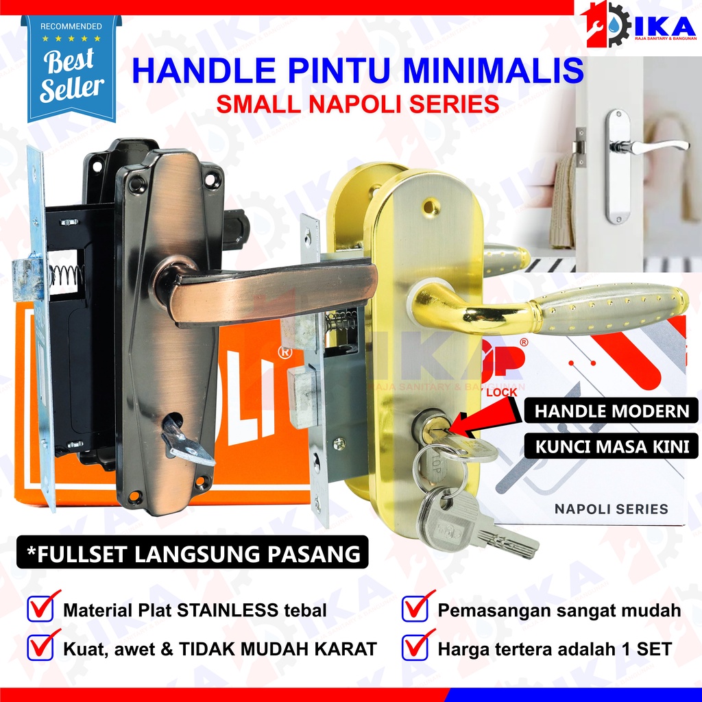 (KOMPLIT LGS PASANG) GAGANG PINTU NAPOLI 15 CM SET + KUNCI PINTU / TARIKAN KAMAR RUMAH EKONOMIS AWET