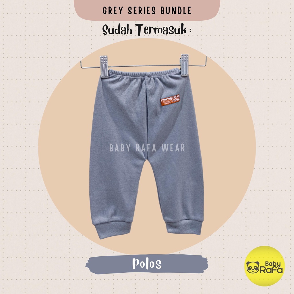 Serian Abu - 3 pcs Celana Panjang Bayi Baru Lahir 0 - 3 Bulan Grey Series merk SNI Bolo - Bolo