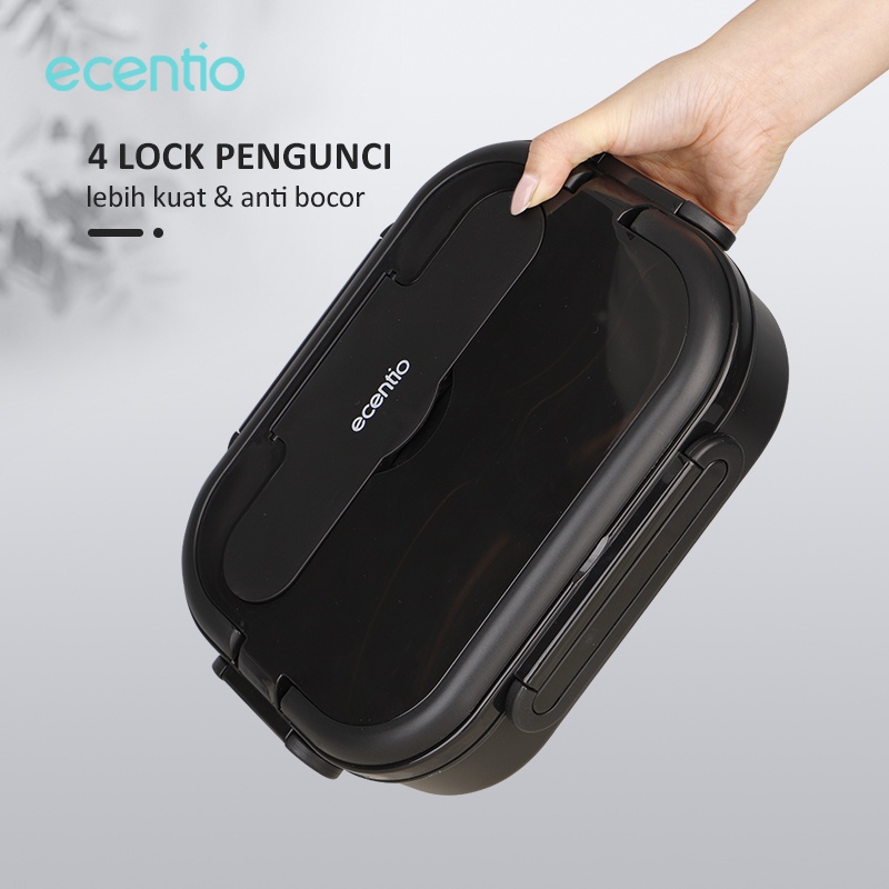 ecentio lunch box stainless /Kotak Makan 4 Sekat Tahan Panas Dan Anti Tumpah tempat makan