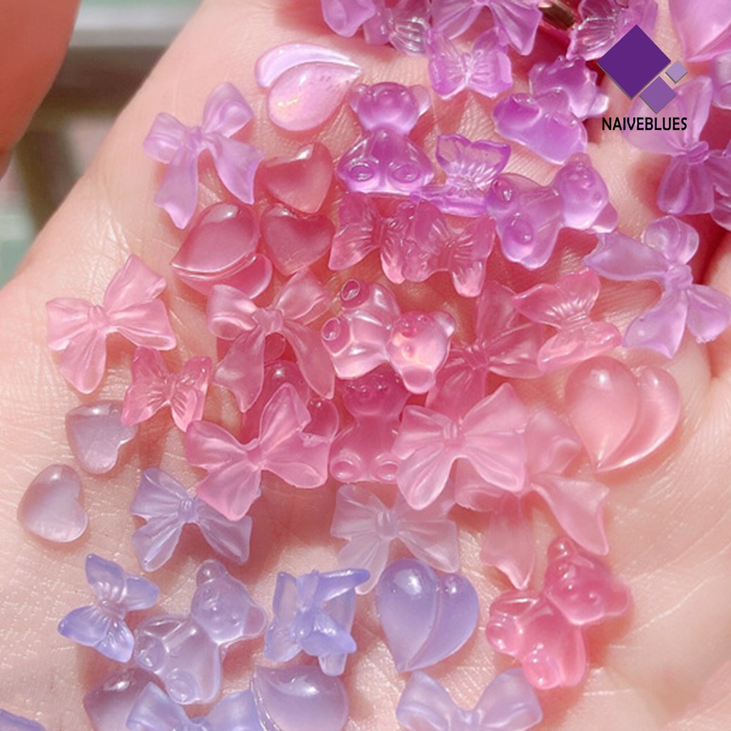 Naiveblue 1 Kotak Ornamen 3D Bahan Resin Warna Cerah Untuk Dekorasi Manicure DIY