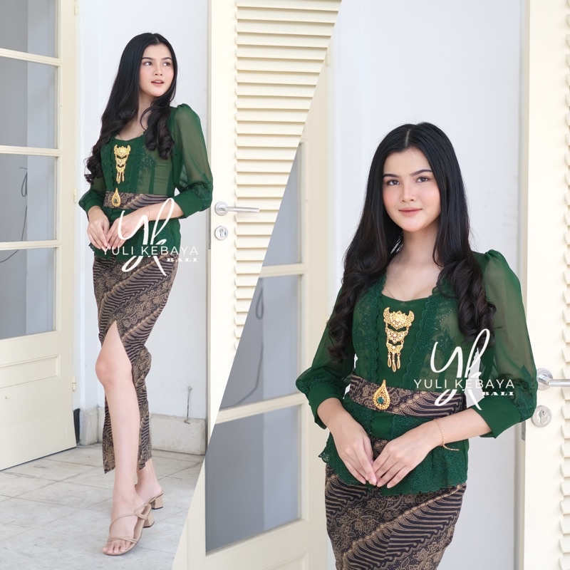 Setelan Kebaya Bali Jadi Bordir Emarld Green | Kebaya Encim