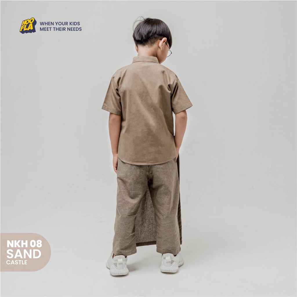 Hooflakids Set Setelan Baju Koko Anak Laki Laki Usia 1-10 Tahun Warna Sand Castle (NKH08) Bawahan Celana Sarung Sarcel