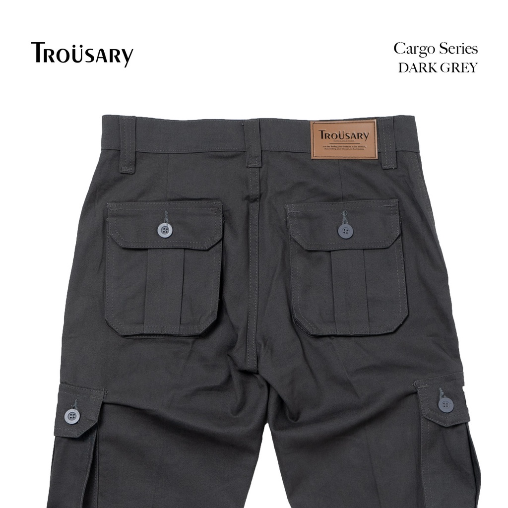 Trousary celana cargo panjang pria warna abu tua bahan premium size 28 - 42