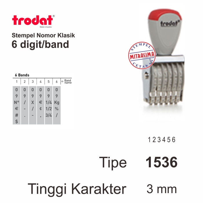

Stempel klasik nomor merk Trodat 6 digit - 3 mm