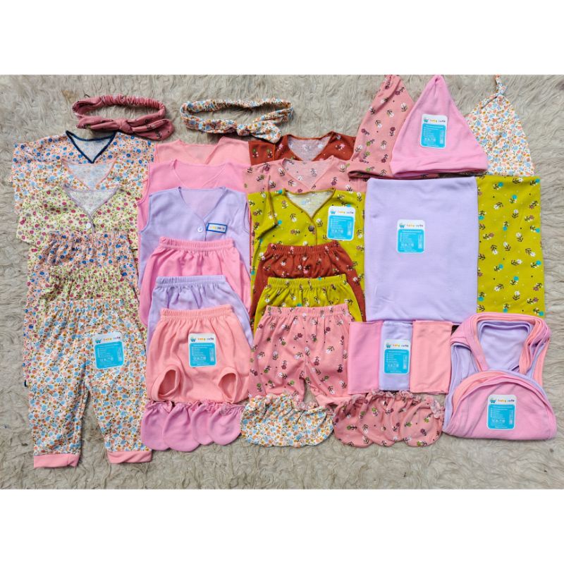 37pcs Komplit Perlengkapan Baju dan celana topi bandana sarung tangan popok bedong Bayi Baru Lahir, 3-6 dan 6-12 bulan Combo Printing Korean Look Girls SNI Promo 9.9