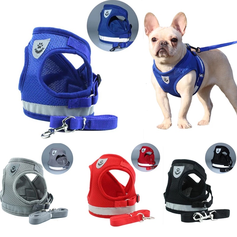 Rompi Harness Dada Bahan Mesh Dengan Tali Traksi Adjustable Untuk Anjing