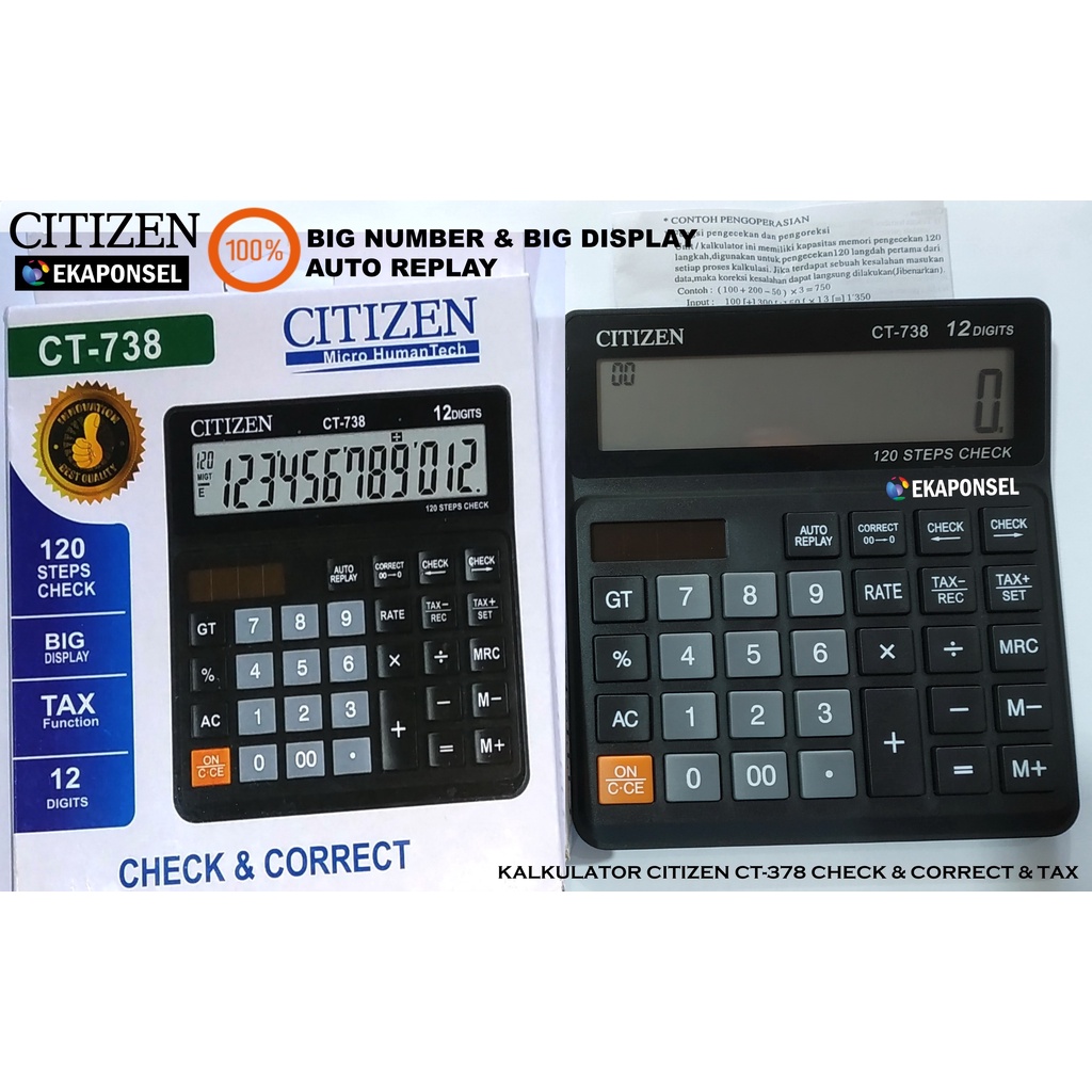 

KALKULATOR CITIZEN CT-738 TAX FUNCTION 12 DIGIT BIG DISPLAY & BIG NUMBER