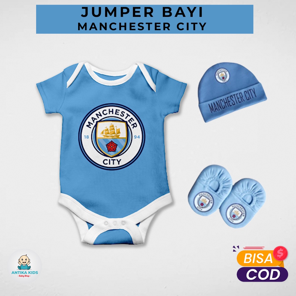 Baju Jumper Bayi Laki Laki Perempuan Newborn Murah Karakter Bola Manchester City Umur 0-12 Bulan