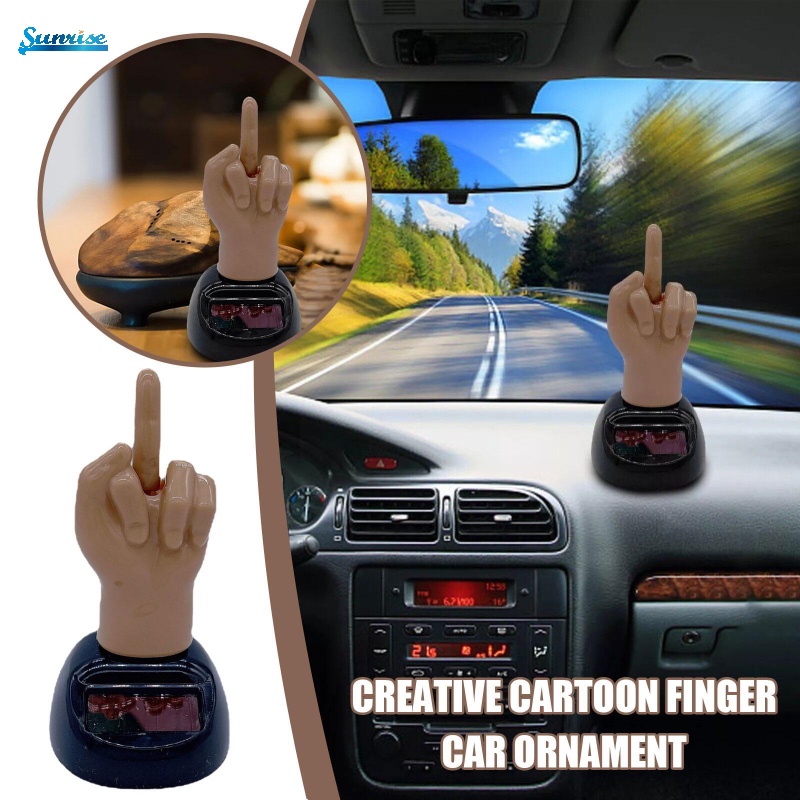 1 Pc Ornamen Boneka Jari Tengah Goyang Tenaga Surya Untuk Dekorasi Dashboard Mobil