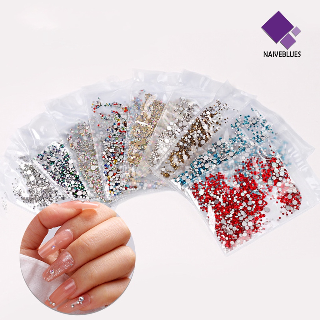 Naiveblue 1440Pcs / Kantong Berlian Imitasi Alas Datar Ringan Untuk Dekorasi Nail Art DIY