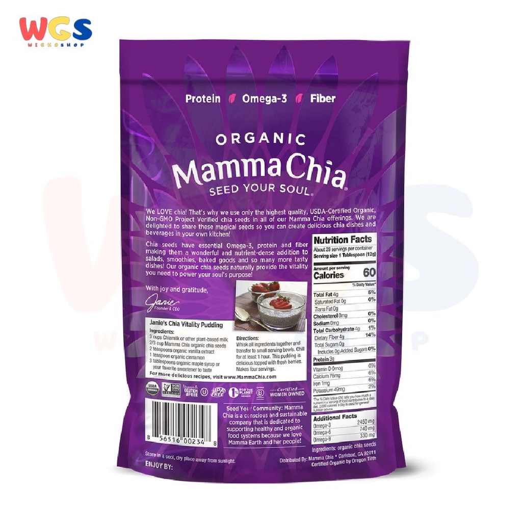 Mamma Chia Organic White Chia Seed USDA Organic 12oz 340g