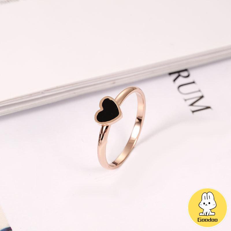 Korean Cinta Hati Cincin Titanium Lapisan Emas Model  Rose Gold Gold Ring Aksesoris Wanita -Doo