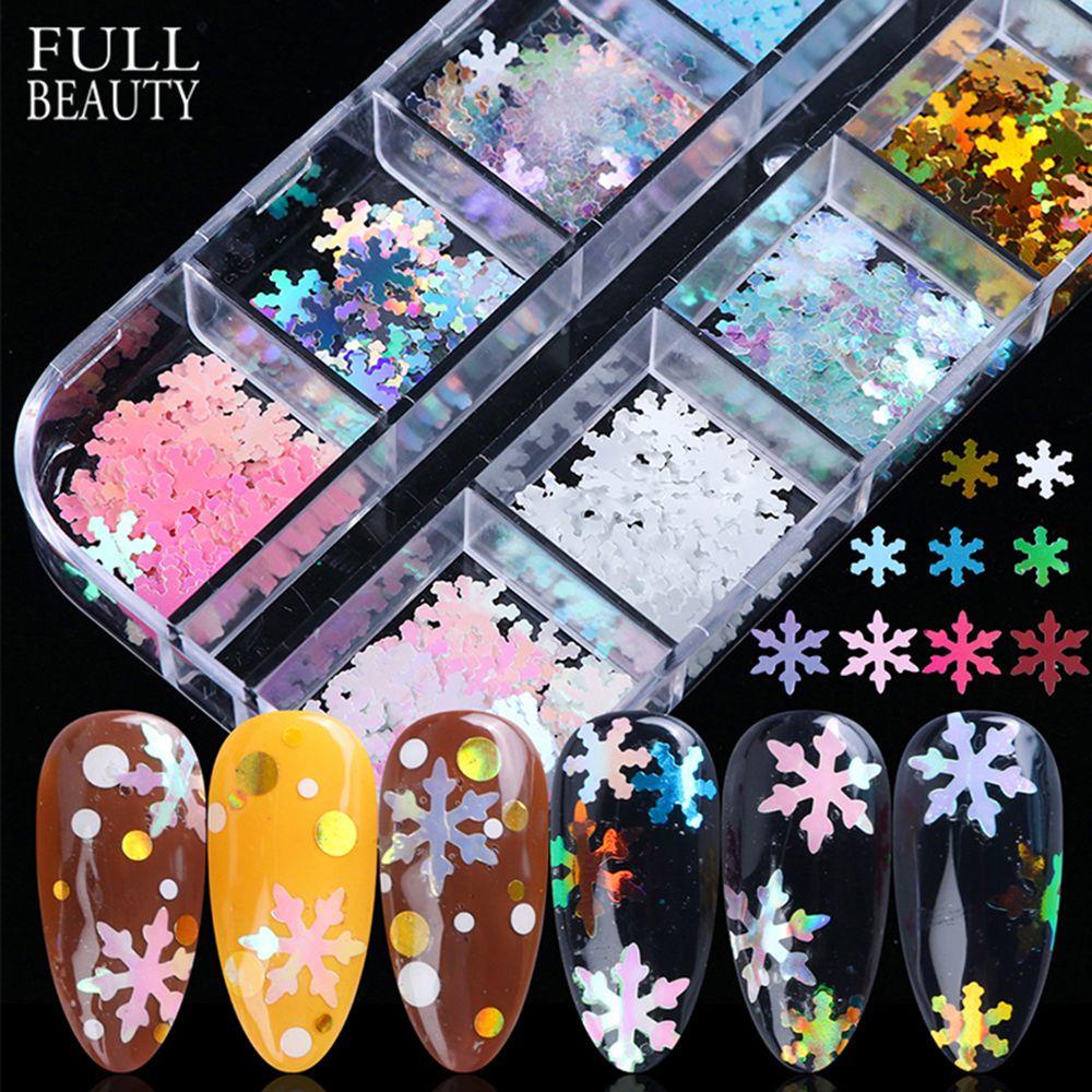 Preva 12warna/kotak Payet Kuku Penjualan Panas 3D DIY Manicure Snowflakes