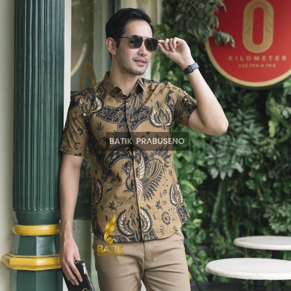 GAUTAMA Batik PRABUSENO Original 100% Katun Asli Pria Lengan Pendek Printing Kemeja Formal Kantor  S