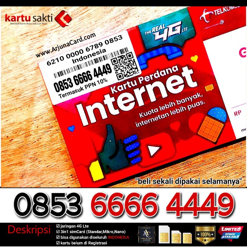 Kartu Perdana nomor cantik As 6666 4449 telkomsel combo sakti kwartet triple