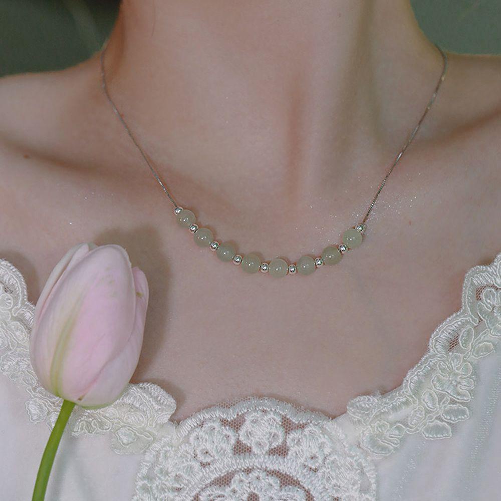 Mxbeauty Kalung Perempuan Hadiah Vintage Elegan Giok Manis Temperamen Rantai Klavikula