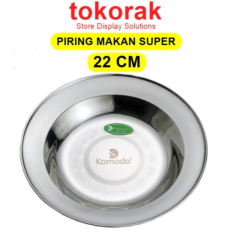 KOMODO PIRING MAKAN STAINLESS STEEL SUPER TEBAL PREMIUM UKURAN 22 CM