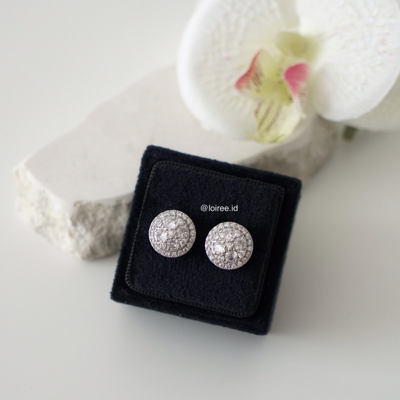 JOLIE | Wedding Collection - Zirconia Round Halo Stud Bridal Earrings - Anting Wanita