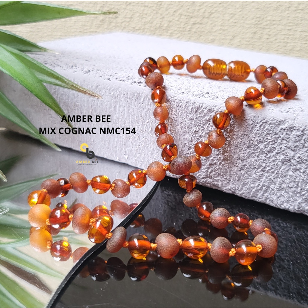 Kalung Amber Pereda Nyeri Tumbuh Gigi Bayi dan Anak Premium Mix Combine Cognac NGMC154 By Amber Bee