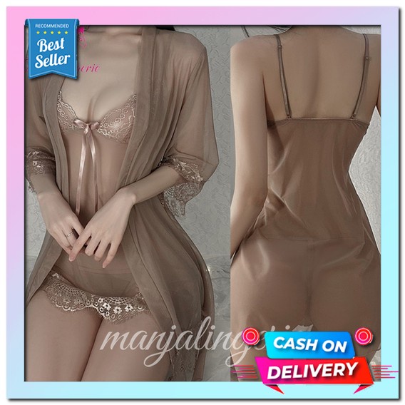 Keiko Set Kimono Motif Bunga Sakura Satin Silk Women Bathrobe Japanese Style Costume Yukata Saten Je