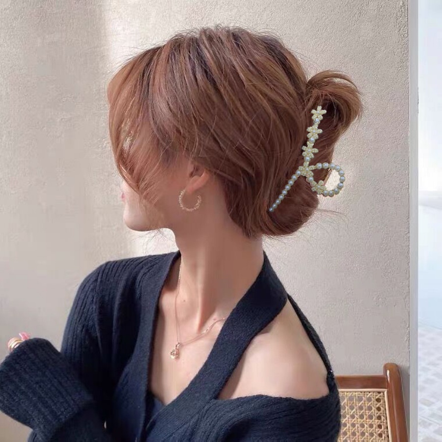 Jepit Rambut Ponytail Bahan Alloy Aksen Mutiara Dan Berlian Imitasi Gaya Korea Untuk Wanita