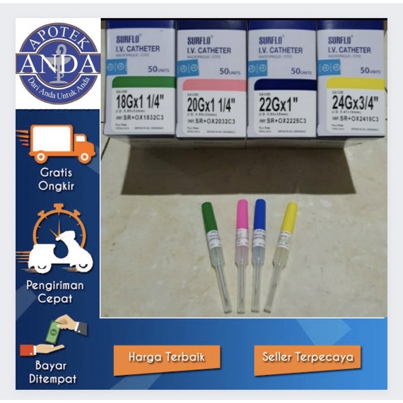 Abocath/ jarum infus/ Surflo / No 18, 22 , 24