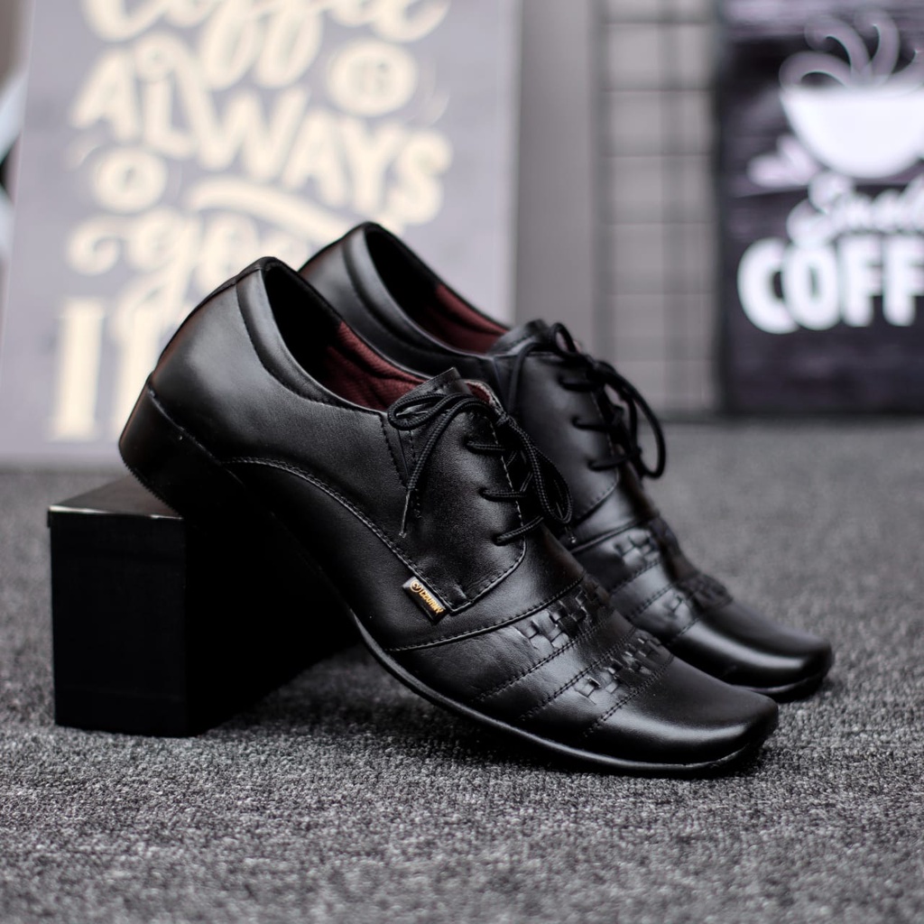 Sepatu Pantofel Kerja Kantor Kulit Asli Formal Hitam Pria Abrhm Samak