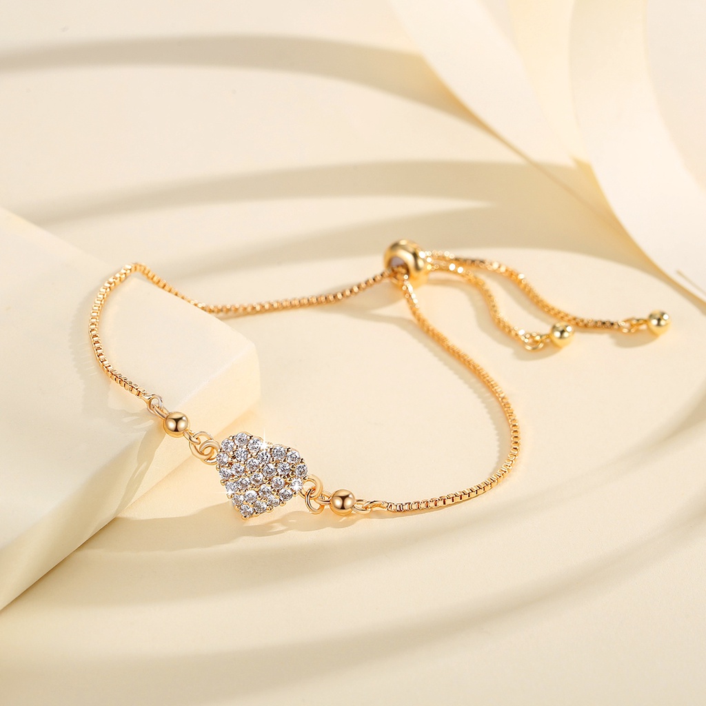 Y741 【Barang spot】Gelang Wanita Titanium  Love Hati Korea Kristal Hati Anti Karat gelang serut