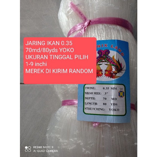 JARING IKAN 0.35 70MD/80YDS YOKO UKURAN TINGGAL PILIH 1-9 INCHI PUKAT IKAN JARING IKAN KECIL JARING IKAN SENAR