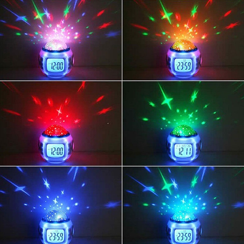 ღ 7 Warna Perubahan Led Jam Alarm Digital dengan Tanggal Alarm Thermometer Portable Jam Alarm Thermometer Malam Bersinar Rumah Kamar Tidur dekorasi