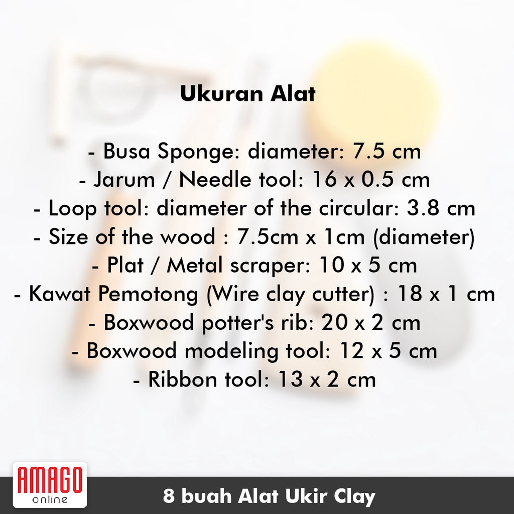 8 pcs Pottery Clay Tool Set - Alat Ukir Clay Tembikar Tanah Liat bahan dari Kayu dan Stainless