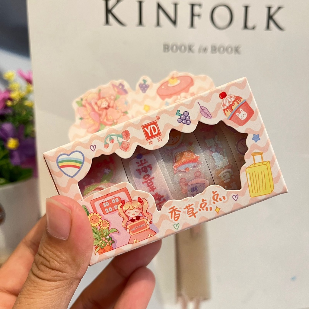 WASHITAPE STICKER MOTIF SELOTIP ESTETIK 1 KOTAK ISI 5 PCS MIX TERMURAH WASHI TAPE KOREA AESTETHIC READY 5 PILIHAN WARNA HADIAH KADO GIFT ANAK PREMIUM QUALITY