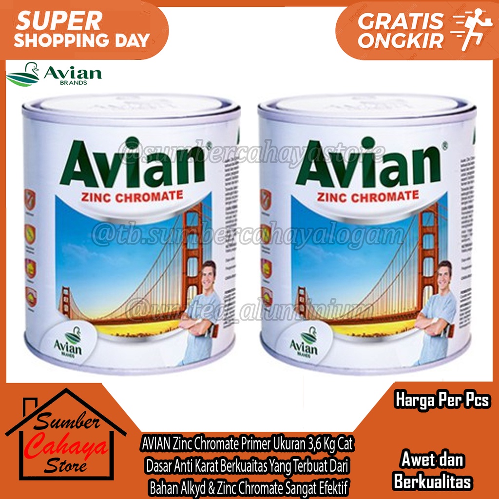 Cat Dasar Meni Besi Anti Karat Zinc Chromate Primer AVIAN  Ukuran 3,6 Kg Kilo KiloGram Berkuaitas Ya