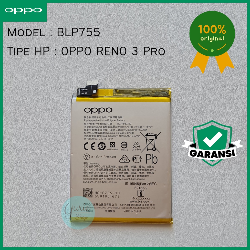 BATERAI BATTERY BATRE OPPO RENO 3 PRO BLP755 BLP-755 ORIGINAL